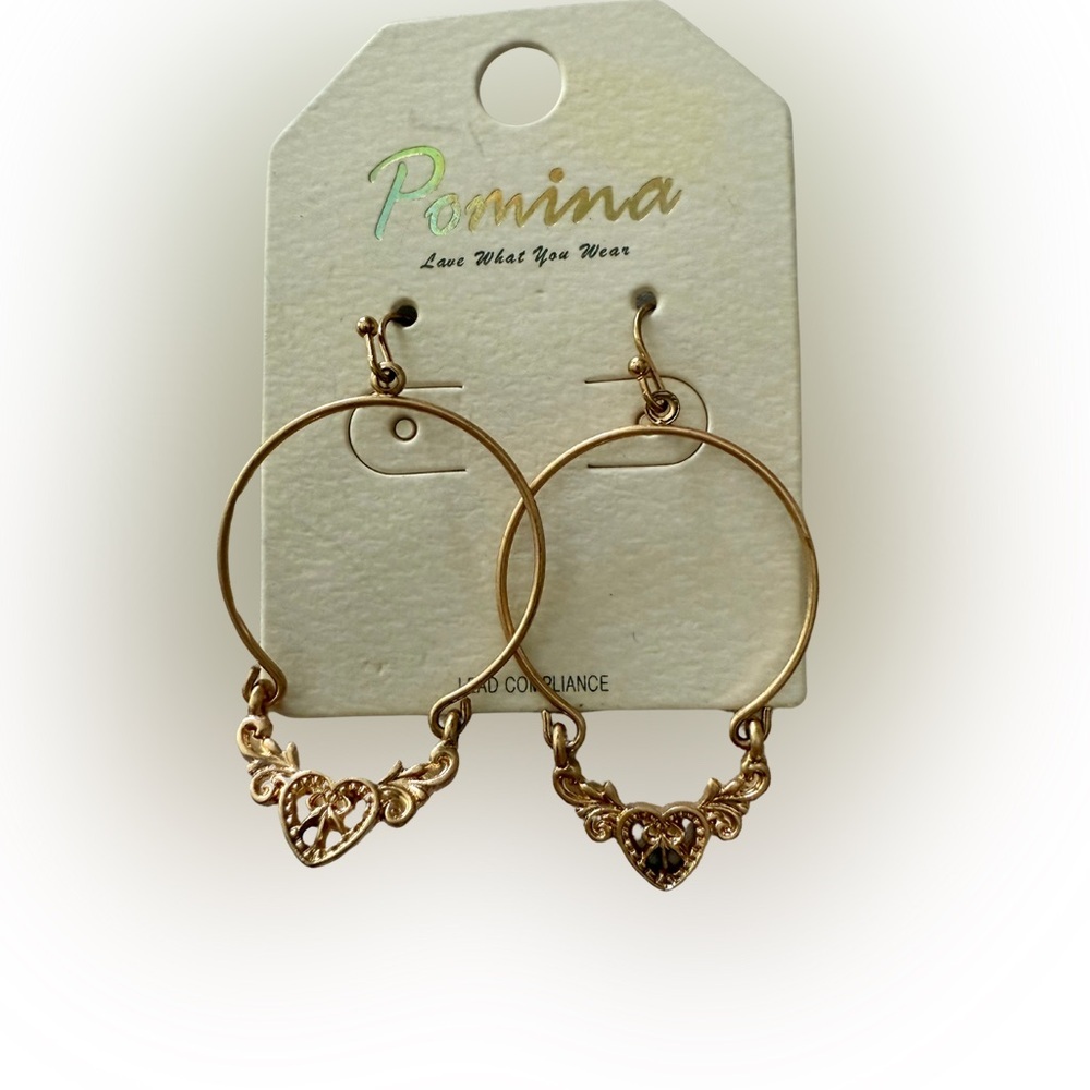 Pomina Gold Heart Hoop‎ Earrings NEW